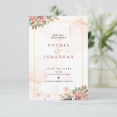 Carte Elégant Mariage floral neutre (Debout devant)