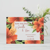 Carte Élégant Mariage Floral Orange Joli Enregistrer La (Debout devant)