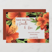 Carte Élégant Mariage Floral Orange Joli Enregistrer La (Devant / Derrière)