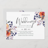 Carte Élégant Mariage Floral violet orange (Devant / Derrière)