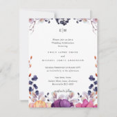Carte Élégant Mariage Floral violet orange (Devant)