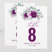 Carte Élégant Mariage floral violet rustique Numéro de t (Devant / Derrière)