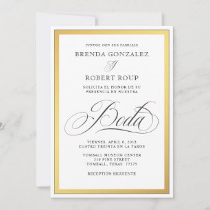 Carte Elégant Mariage frontalier doré en espagnol