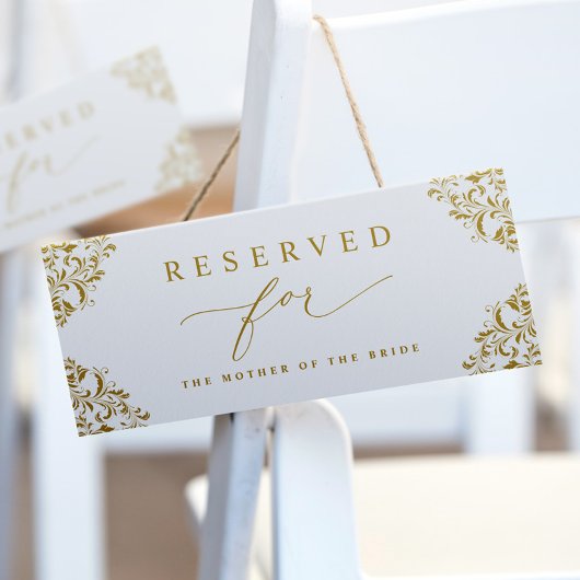 Carte Élégant Mariage Gold Réservé Chaise ou panneau de
