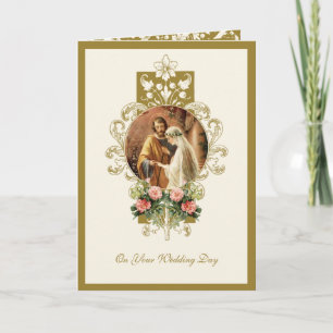 Carte Élégant mariage religieux catholique Marie Joseph 