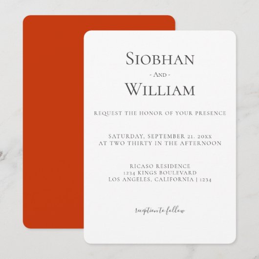 Carte Élégant Mariage simple (Devant / Derrière)