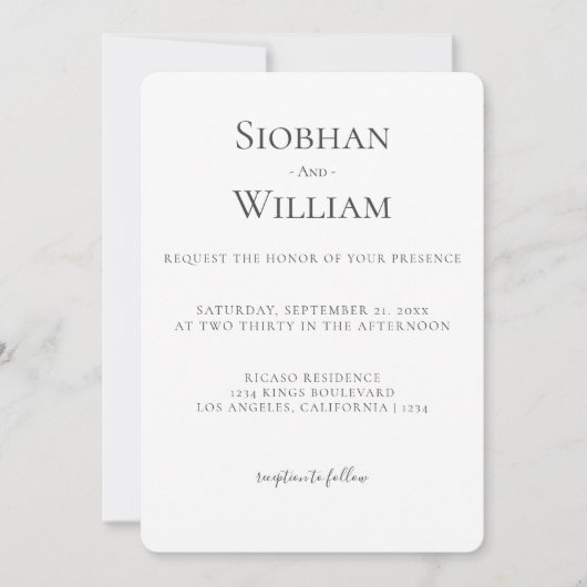 Carte Élégant Mariage simple (Devant)