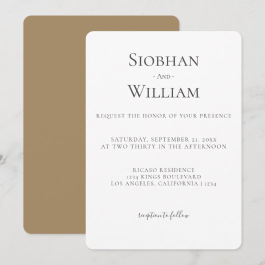 Carte Élégant Mariage simple (Devant / Derrière)
