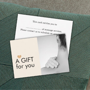 Carte Elégant Massage Thérapiste Photo Pastel Gold Heart