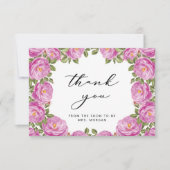 Carte Élégant Merci de Fête des mariées florale violet (Devant)