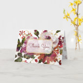 Carte Élégant Merci floral rose rose de Bourgogne (Fleur jaune)