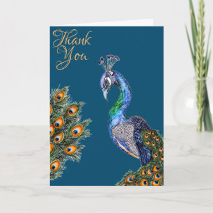 Carte Elégant Merci Peacock Aquarelle