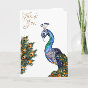 Carte Elégant Merci Peacock Aquarelle