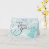 Carte Elégant Merci sur le thème Spa faux argent/bleu (Fleur jaune)