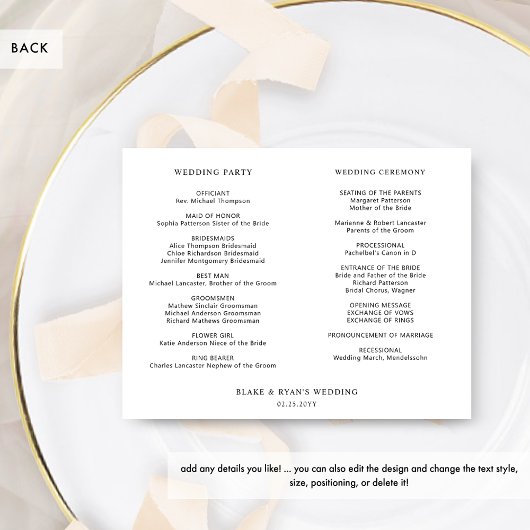 Carte Élégant Minimal, Simple Mariage Timeline, Programm