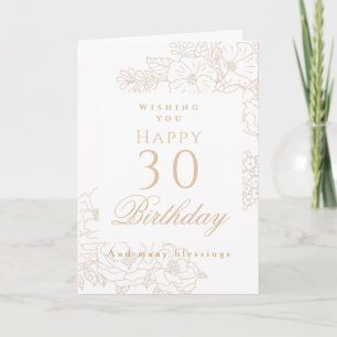 Carte Élégant Minimaliste Fleur 30ème Anniversaire Blanc
