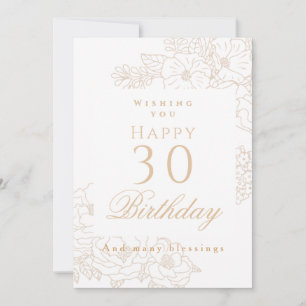 Carte Élégant Minimaliste Fleur 30ème Anniversaire Blanc