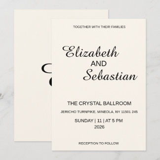 Carte Élégant Minimaliste Mariage Calligraphie Crème