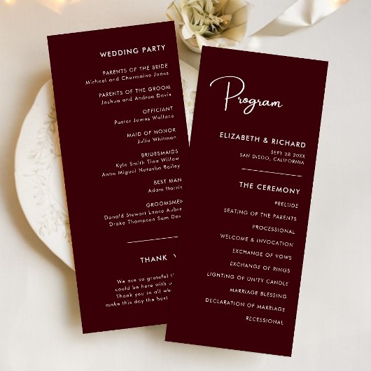 Carte Elegant & Modern Burgundy Wedding Program
