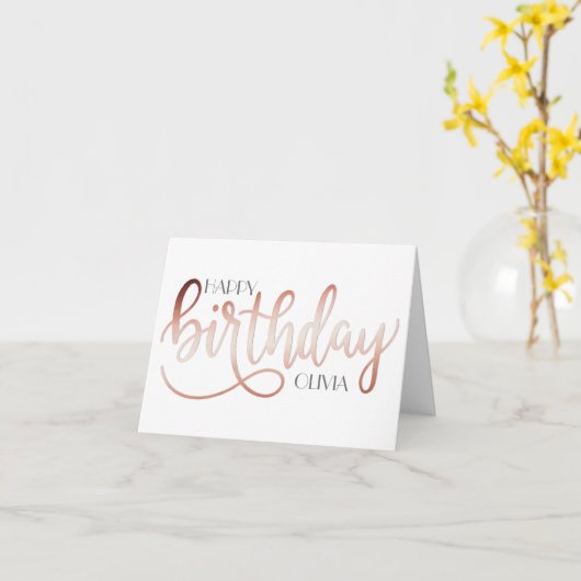 Carte Elegant Modern Custom Rose Gold Birthday (Fleur jaune)