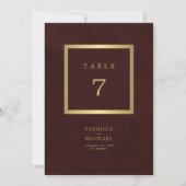 Carte Elegant modern gold burgundy wedding table number (Devant)