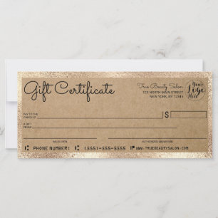 Carte Élégant moderne Gold Kraft chèque cadeau certifica