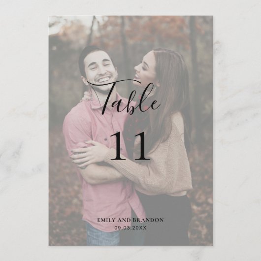 Carte Élégant moderne simple Mariage photo Numéro de tab (Devant)