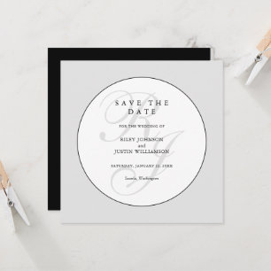 Carte Élégant Monogramme Noir et Blanc Enregistrer la Da