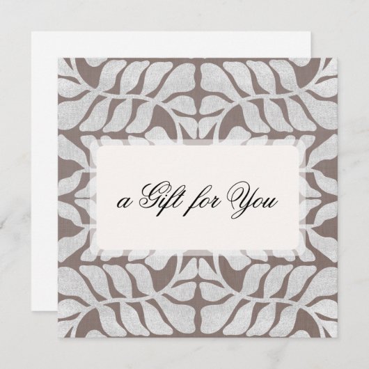 Carte Élégant Motif d'argent certificat cadeau de script (Devant / Derrière)