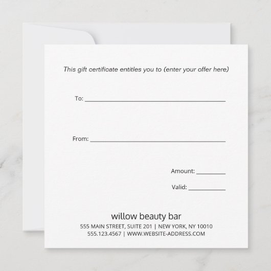 Carte Élégant Motif d'argent certificat cadeau de script (Dos)