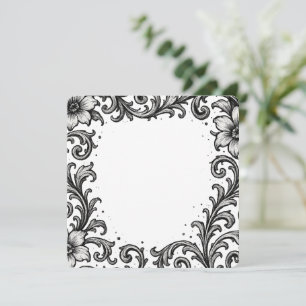 Carte Élégant motif floral à l'encre noire pour bordure