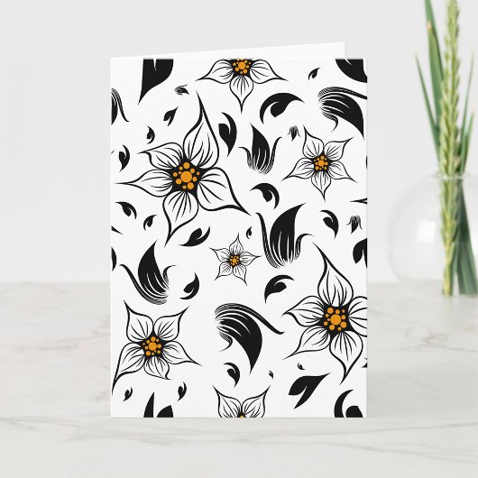 Carte Élégant motif floral noir et blanc