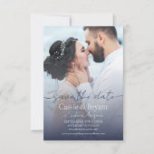 Carte Elegant Navy Blue Fade Photo Wedding Enregistrer l (Devant)
