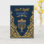 Carte Elegant Navy Blue Hanukkah Menorah (Fleur jaune)