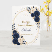 Carte Élégant Navy Sweet 16 (Fleur jaune)