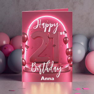 Carte Élégant néon rose brillant Ballons 21e anniversair