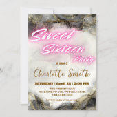 Carte Elégant néon rose rétro Or Sweet 16e anniversaire (Devant)