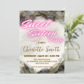 Carte Elégant néon rose rétro Or Sweet 16e anniversaire (Debout devant)