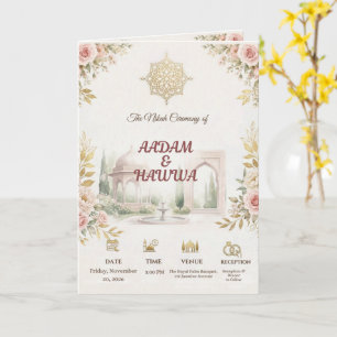 Carte Élégant Nikah de mariage islamique floral rose pâl