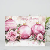 Carte Élégant Noël Baubles et Fleurs Salutation (Debout devant)