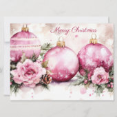 Carte Élégant Noël Baubles et Fleurs Salutation (Devant)