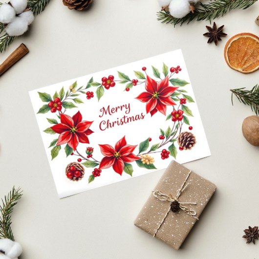 Carte Élégant Noël de Joyeux Noël Floral aux cônes de pi