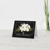Carte Élégant Noël Floral Blanc Joyeux (Devant)