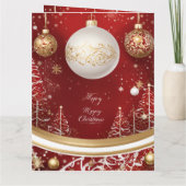 Carte Élégant Noël Rouge Arbre et Fête du bal (Dos)