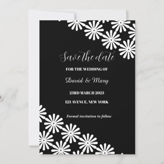 Carte Élégant noir blanc Motif de dentelle florale (Devant)