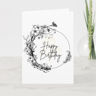 Carte Élégant Noir et Blanc | Floral Minimaliste