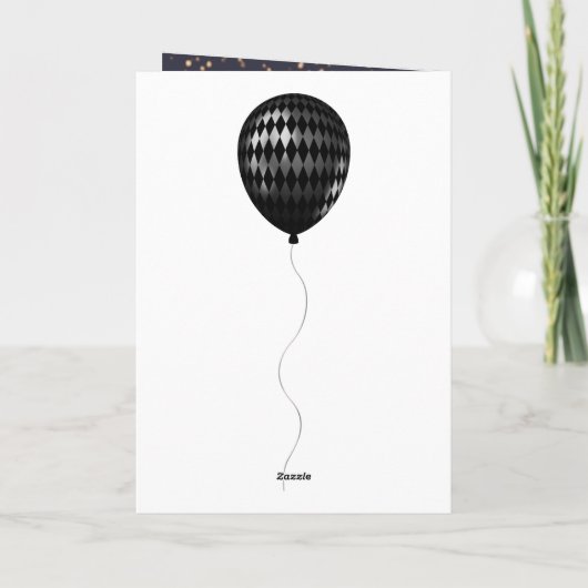 Carte Elégant noir et or Parties scintillant ballons Ann (Dos)