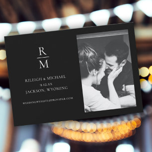 Carte Élégant Noir Monogramme Mariage Enregistrer la Dat