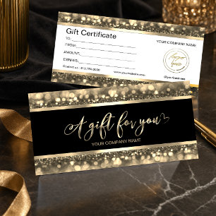 Carte Élégant Noir & Or Certificat Cadeau Logo