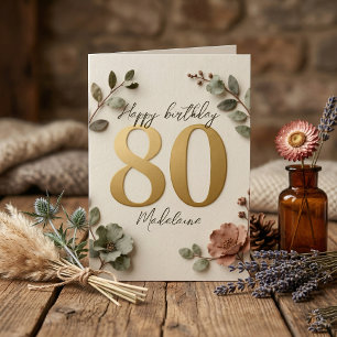 Carte Elégant Nombre Or Botanique Floral 80e Anniversair